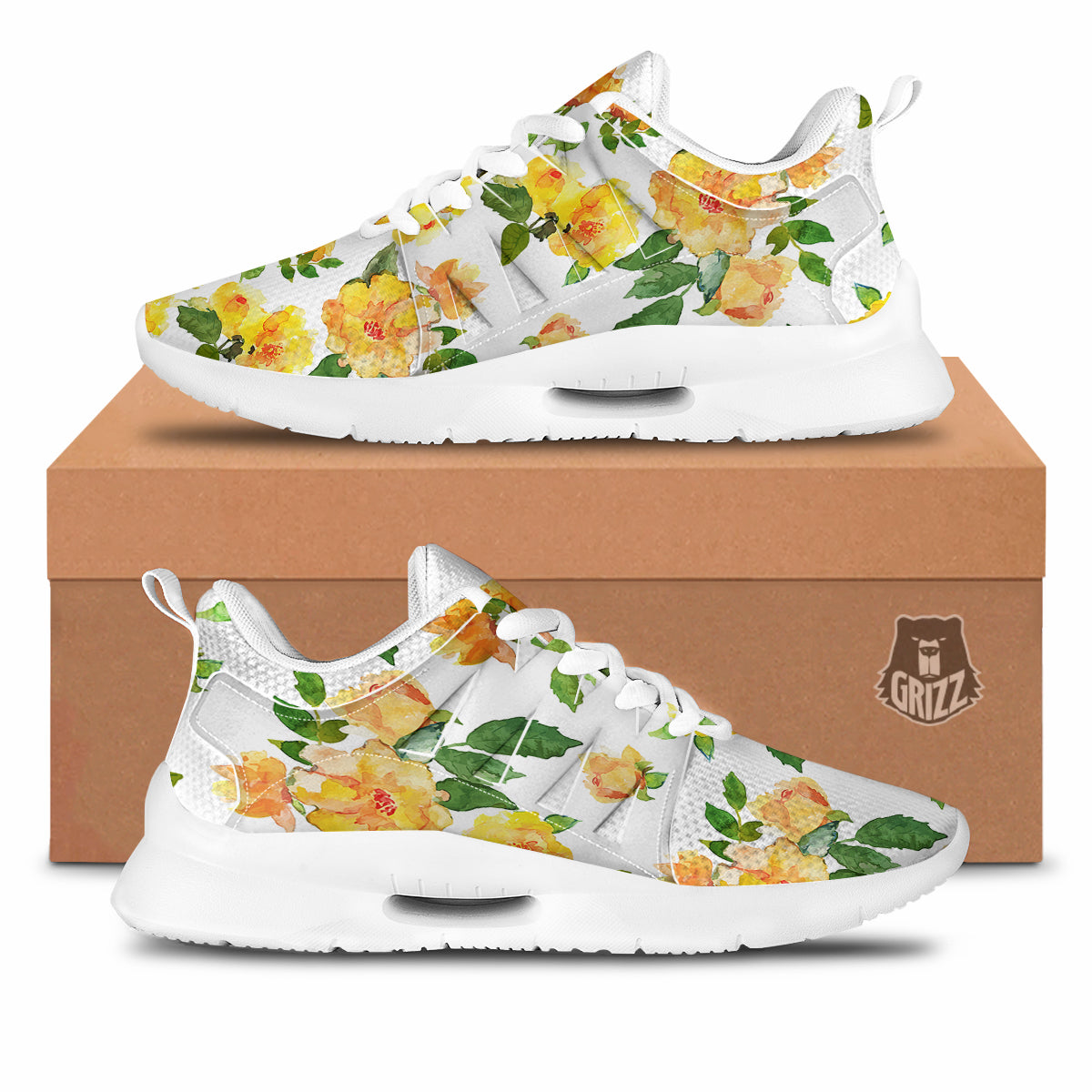 Yellow Rose Watercolor Print Pattern Tennis Shoes-grizzshop