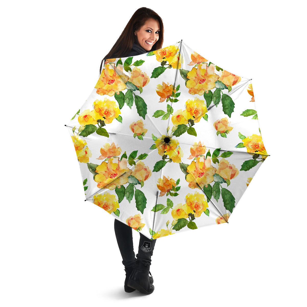 Yellow Rose Watercolor Print Pattern Umbrella-grizzshop