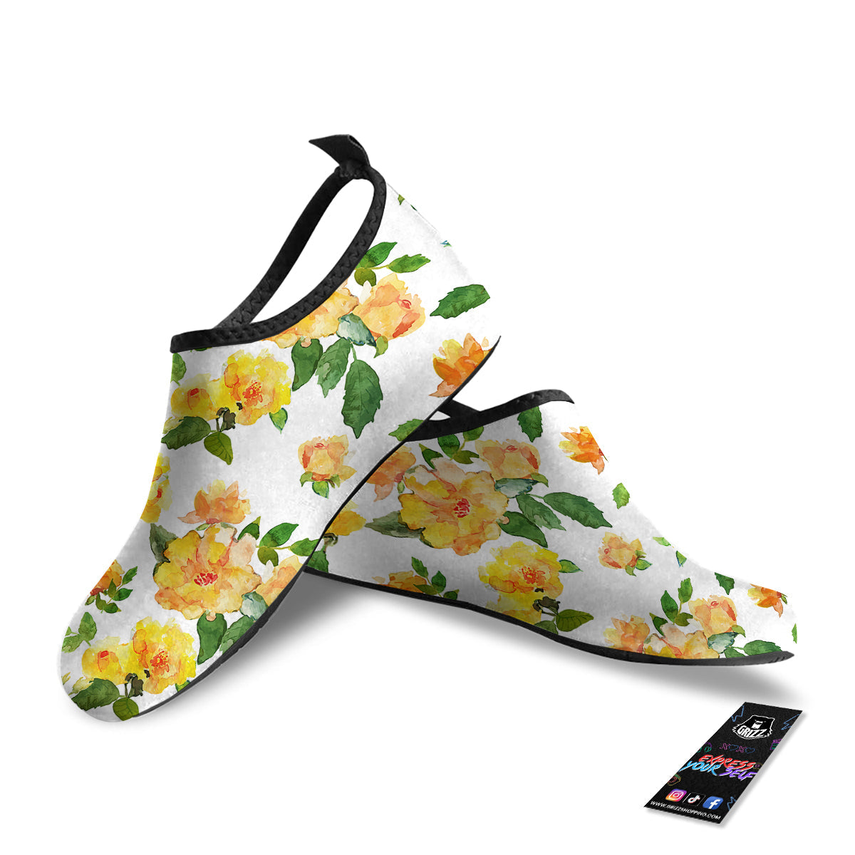 Yellow Rose Watercolor Print Pattern Water Shoes-grizzshop