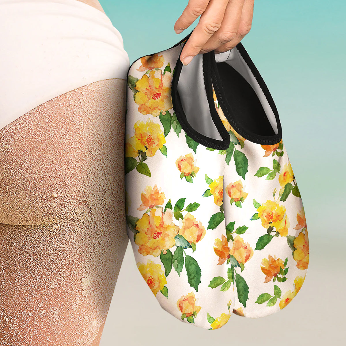 Yellow Rose Watercolor Print Pattern Water Shoes-grizzshop