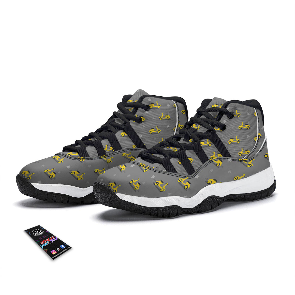 Yellow Scooter On Grey Print Pattern Black Bball Shoes-grizzshop
