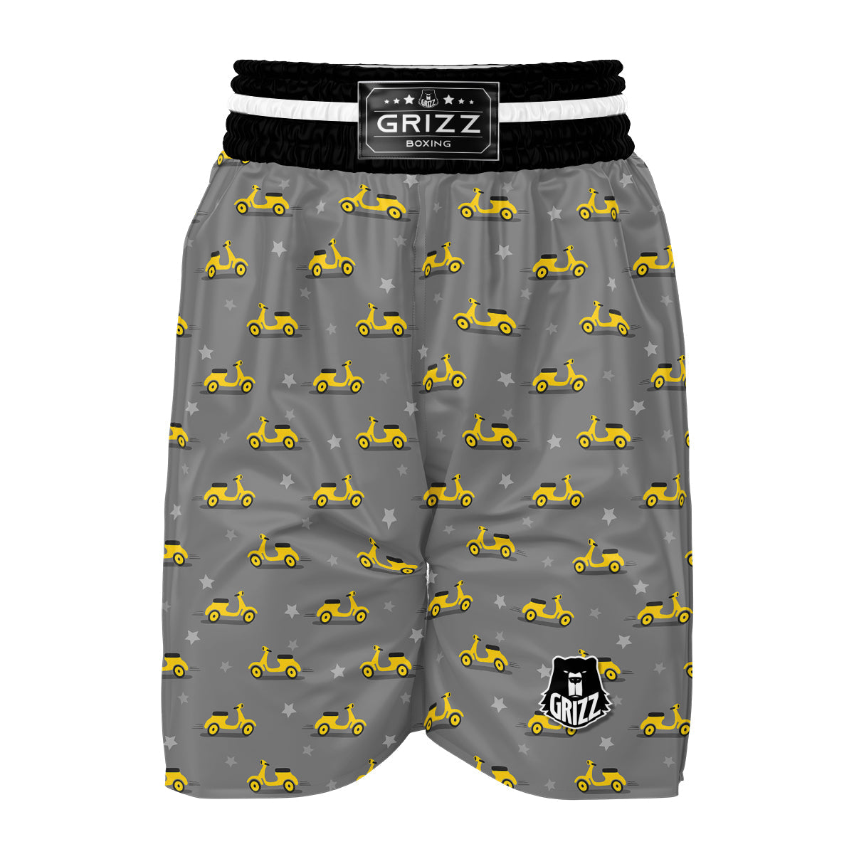 Yellow Scooter On Grey Print Pattern Boxing Shorts-grizzshop