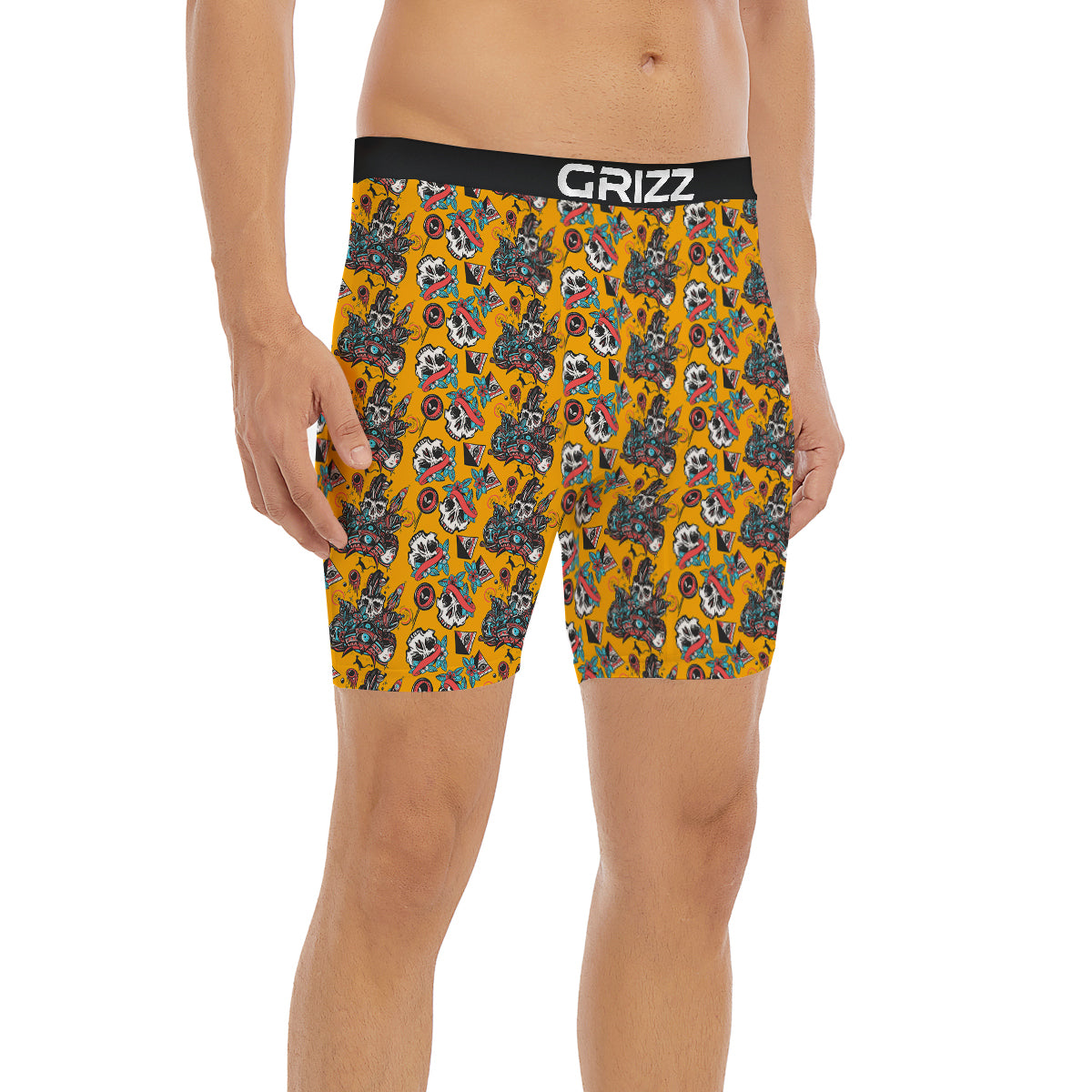 Yellow Skull Old School Tattoo Print Pattern Boxer Briefs-grizzshop