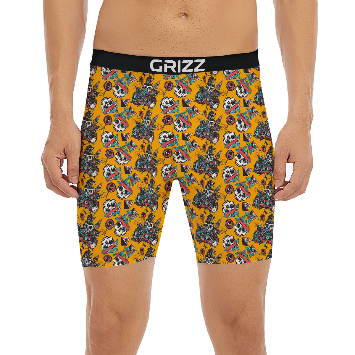 Yellow Skull Old School Tattoo Print Pattern Boxer Briefs-grizzshop