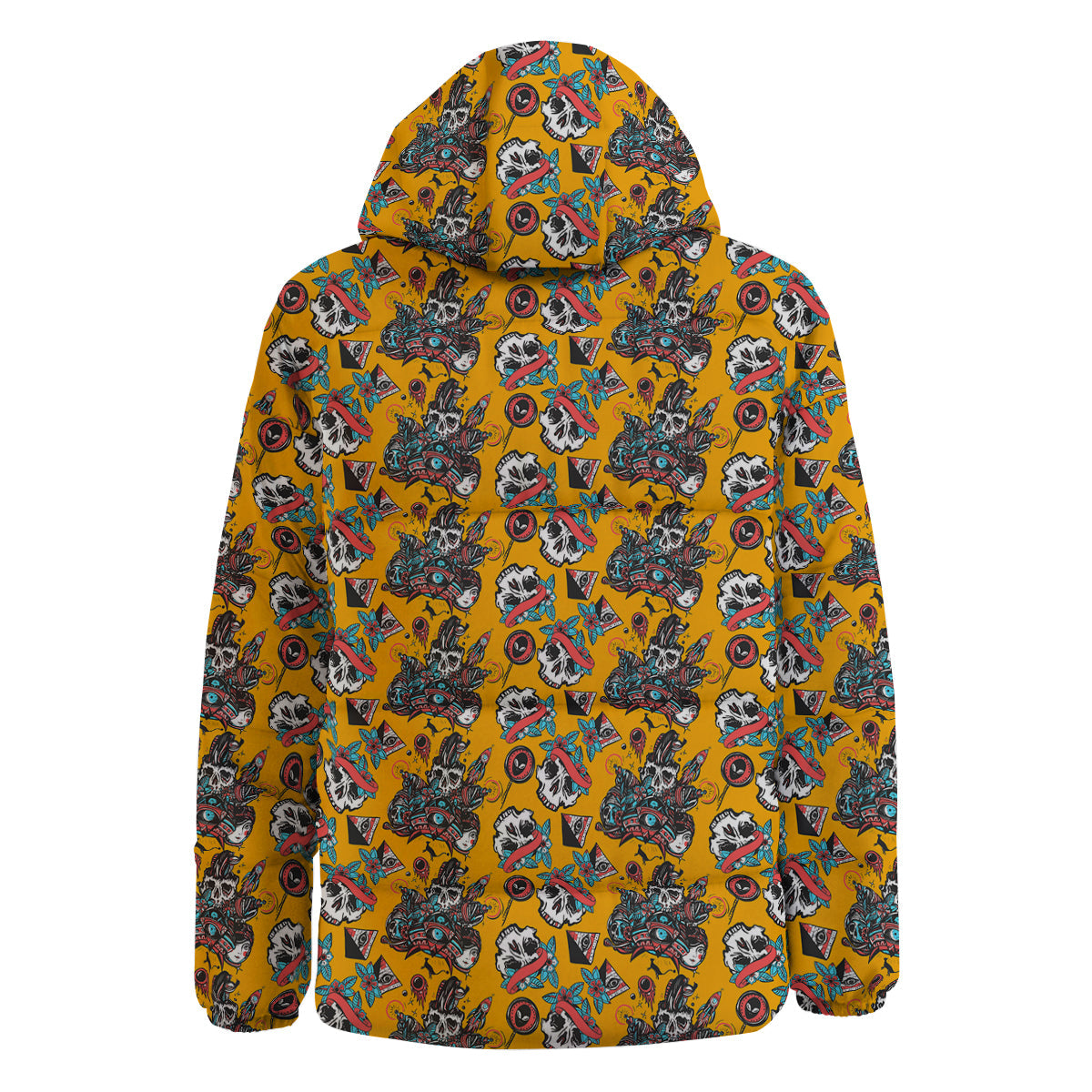 Yellow Skull Old School Tattoo Print Pattern Down Jacket-grizzshop