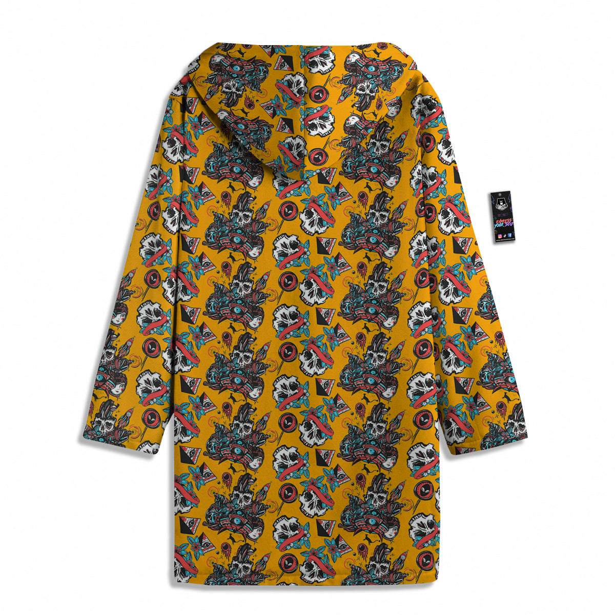 Yellow Skull Old School Tattoo Print Pattern Men's Windbreaker Jacket-grizzshop