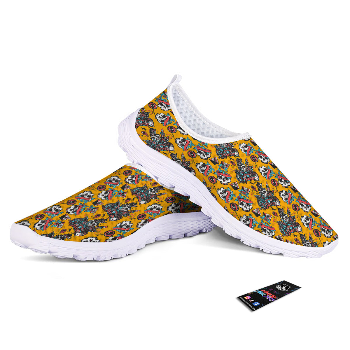 Yellow Skull Old School Tattoo Print Pattern Nurse Shoes-grizzshop