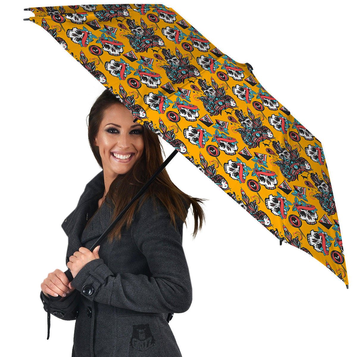 Yellow Skull Old School Tattoo Print Pattern Umbrella-grizzshop