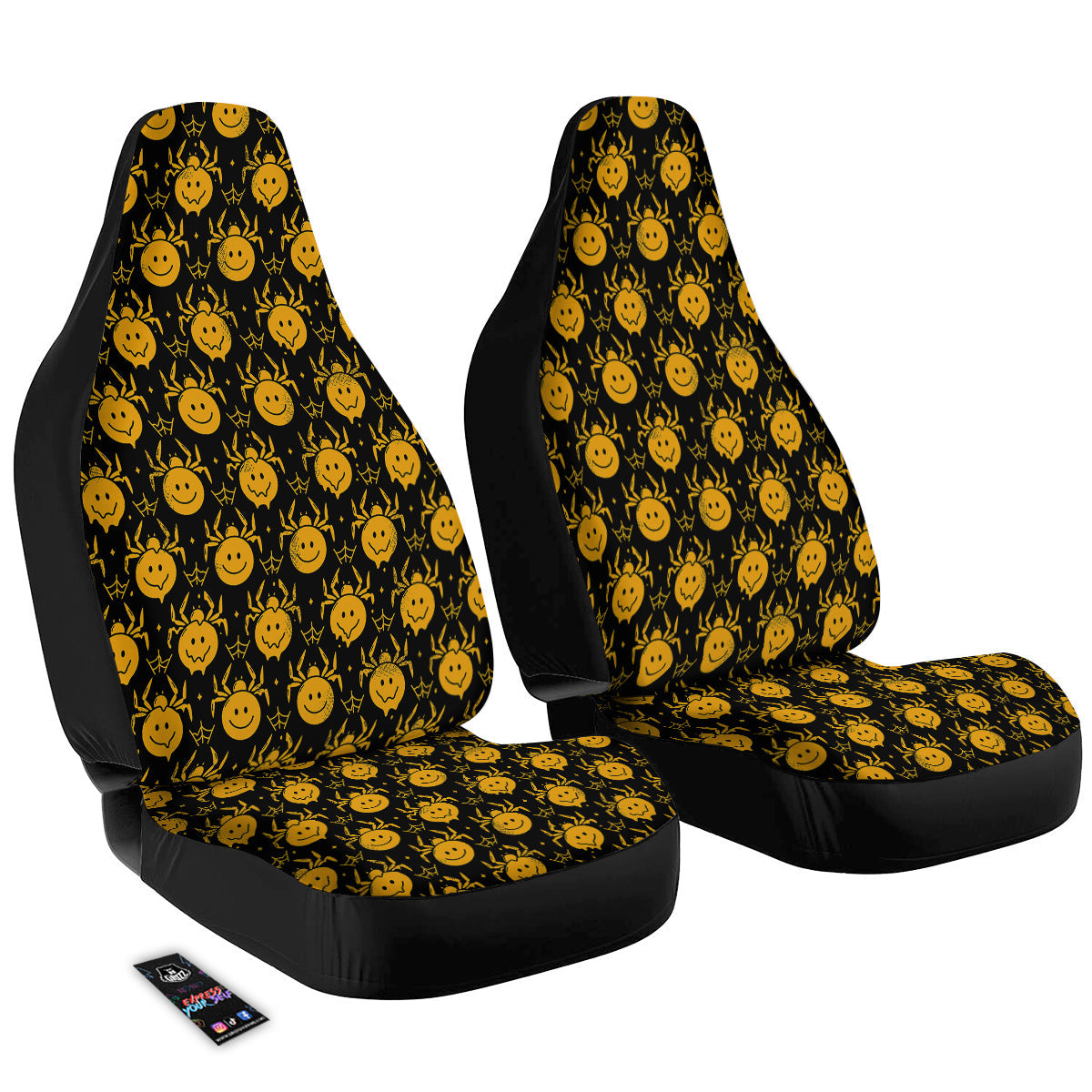 Yellow Spider Psychedelic Melt Print Pattern Car Seat Covers-grizzshop