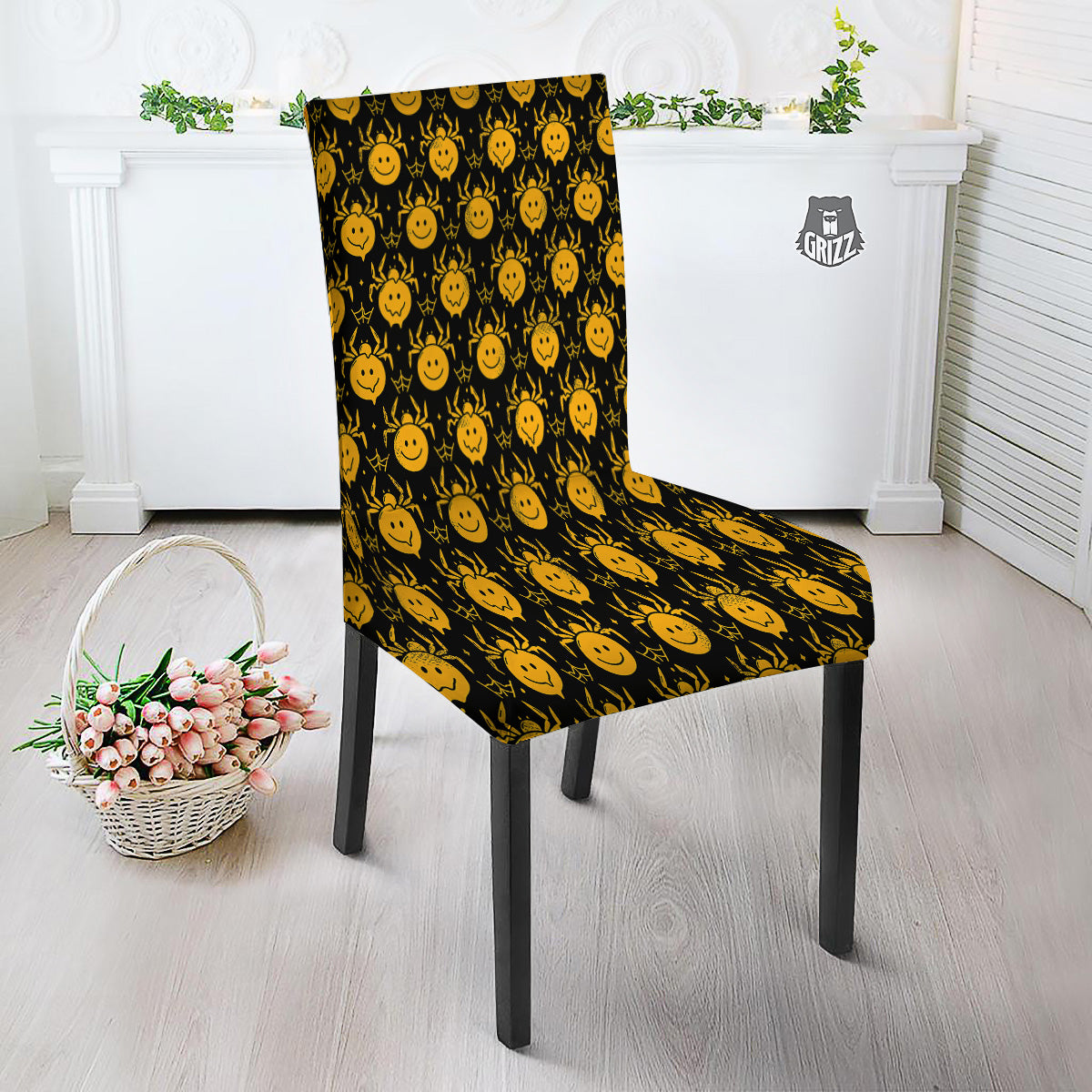 Yellow Spider Psychedelic Melt Print Pattern Dining Chair Slipcover-grizzshop