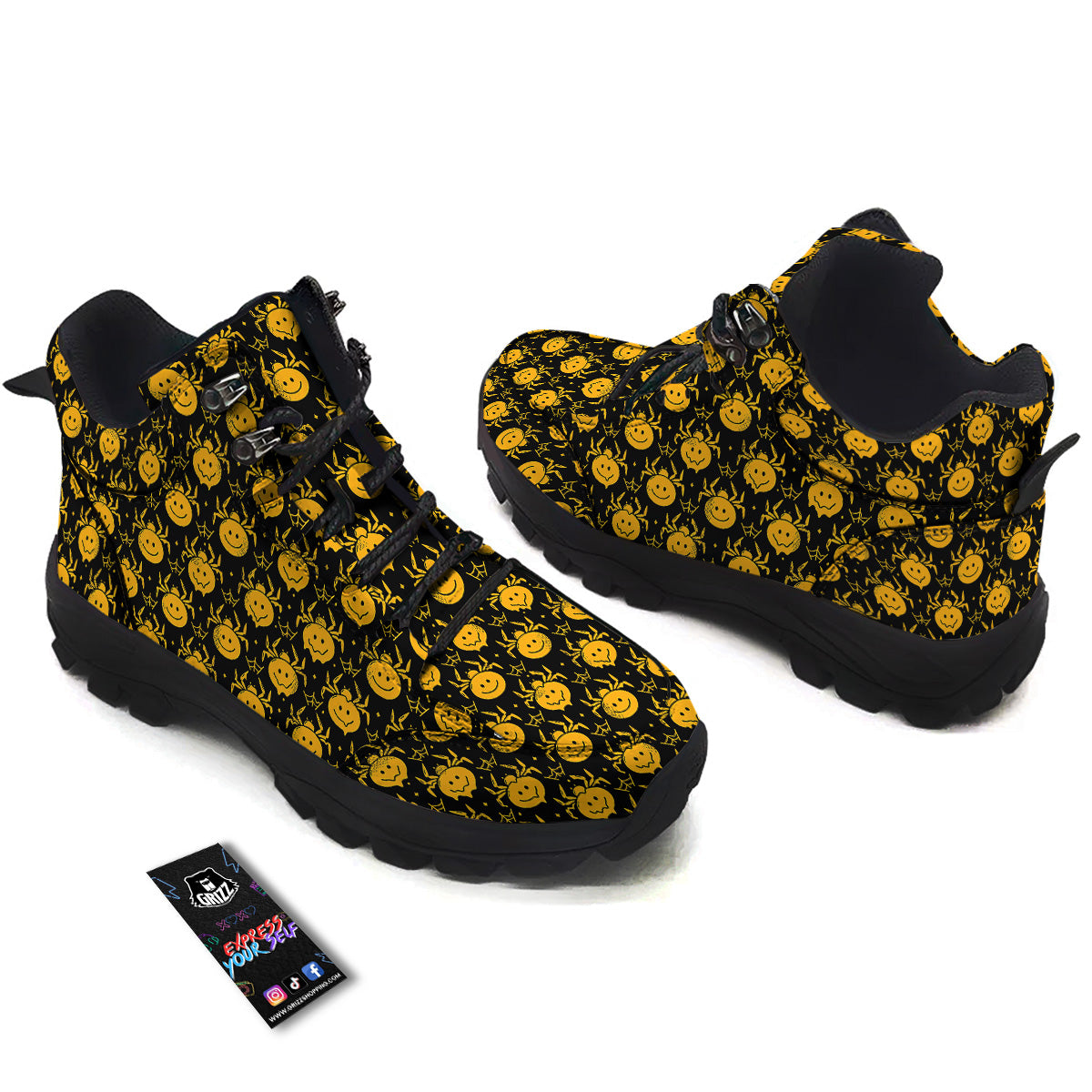 Yellow Spider Psychedelic Melt Print Pattern Hiking Shoes-grizzshop