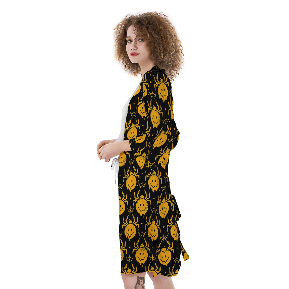 Yellow Spider Psychedelic Melt Print Pattern Kimono-grizzshop