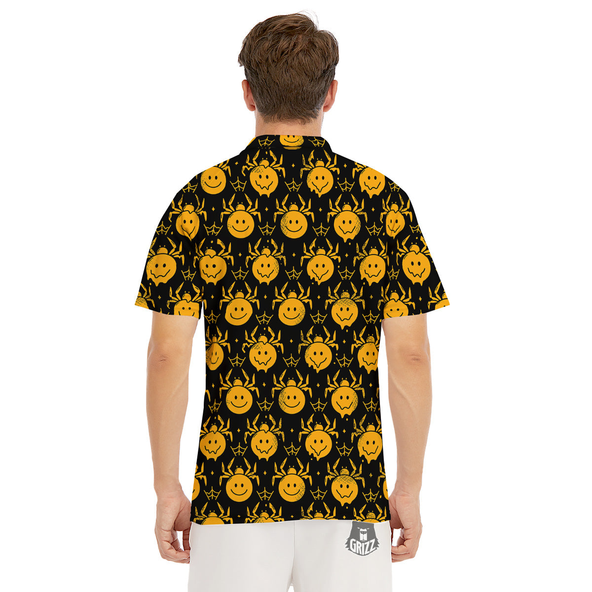 Yellow Spider Psychedelic Melt Print Pattern Men's Golf Shirts-grizzshop