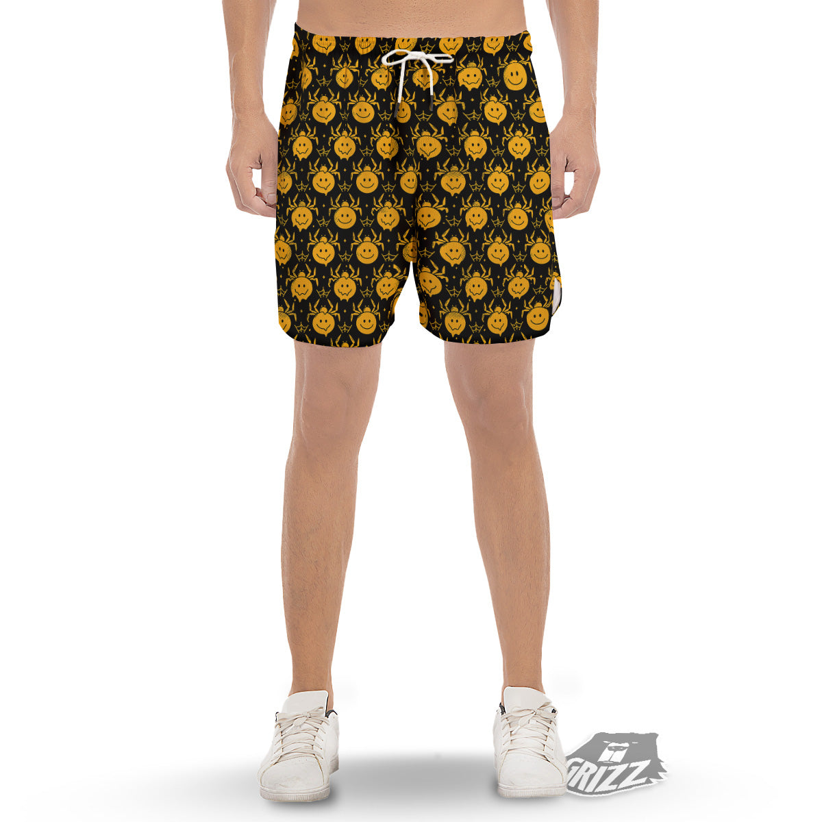 Yellow Spider Psychedelic Melt Print Pattern Men's Gym Shorts-grizzshop