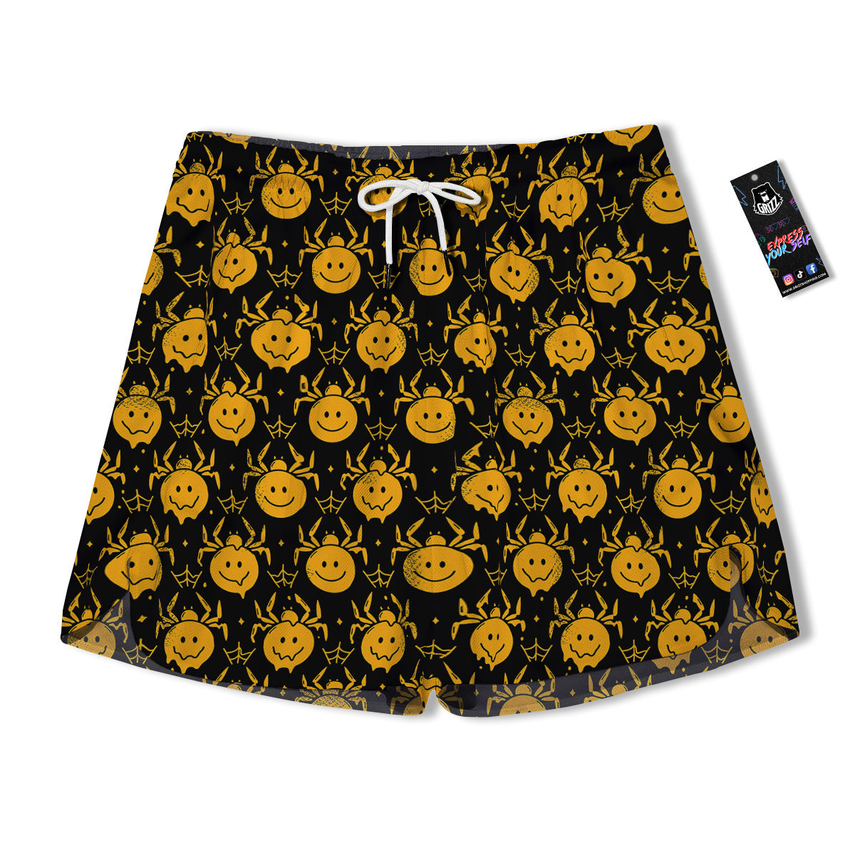 Yellow Spider Psychedelic Melt Print Pattern Men's Running Shorts-grizzshop