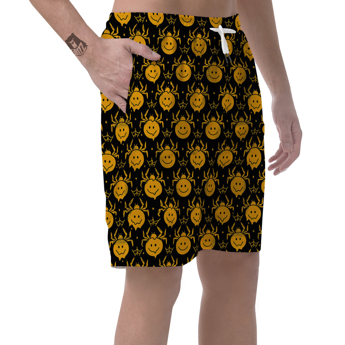 Yellow Spider Psychedelic Melt Print Pattern Men's Shorts-grizzshop