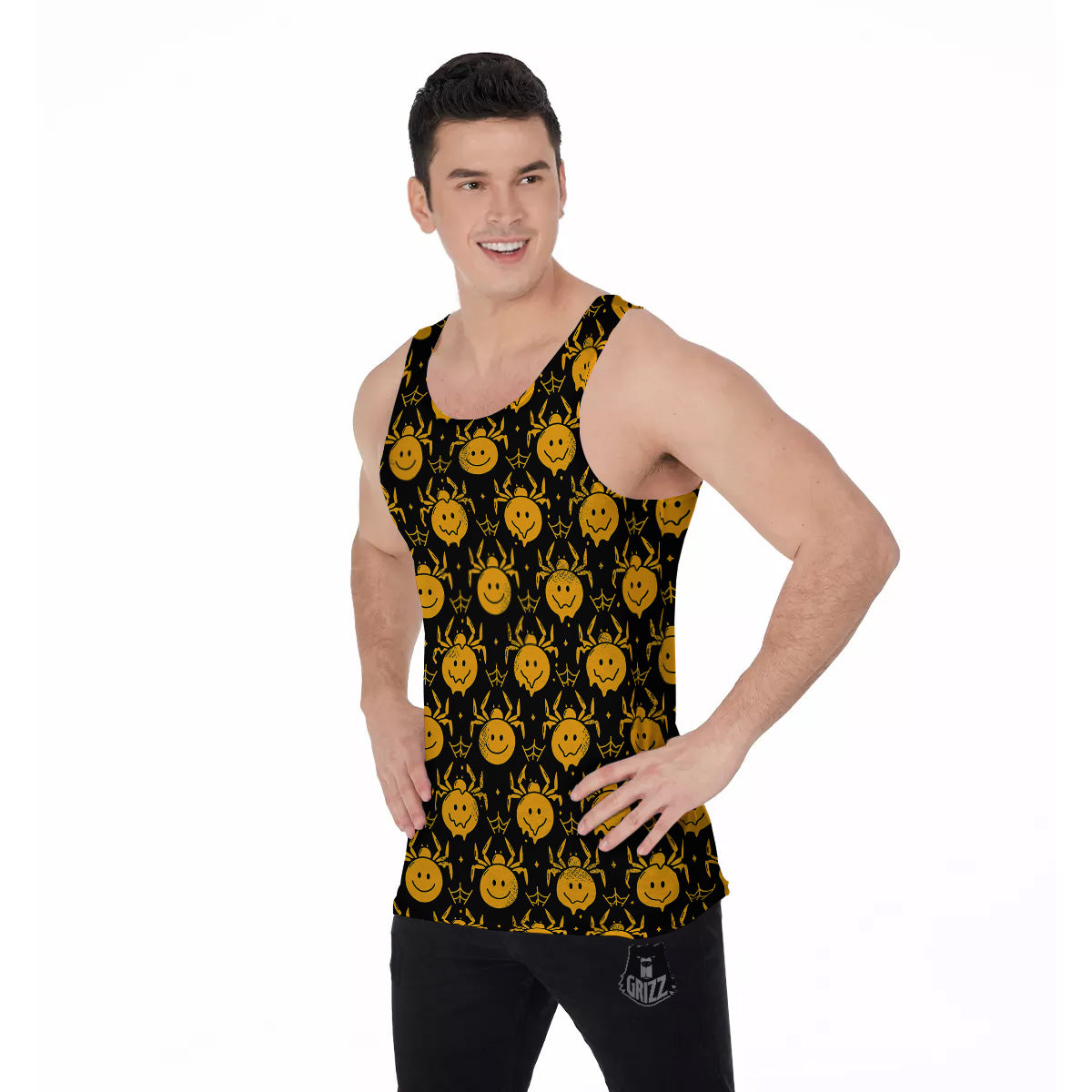 Yellow Spider Psychedelic Melt Print Pattern Men's Tank Top-grizzshop