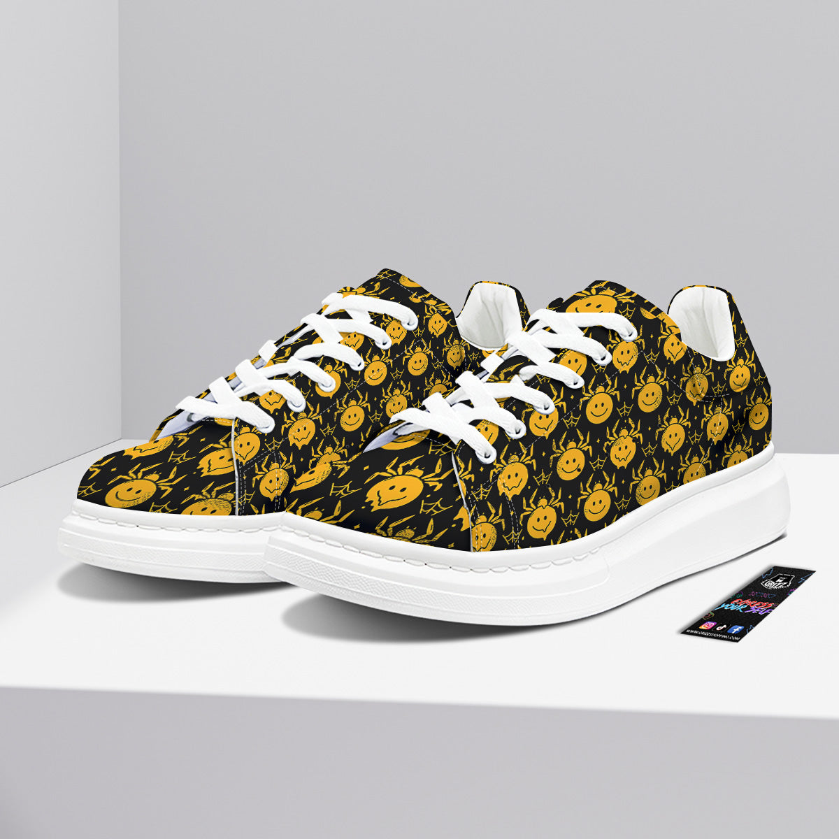 Yellow Spider Psychedelic Melt Print Pattern Platform Shoes-grizzshop