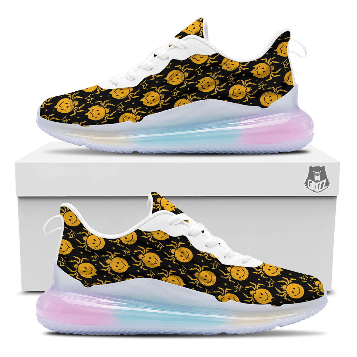 Yellow Spider Psychedelic Melt Print Pattern Running Sneakers-grizzshop