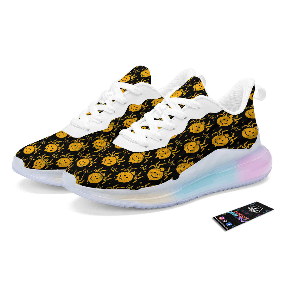 Yellow Spider Psychedelic Melt Print Pattern Running Sneakers-grizzshop