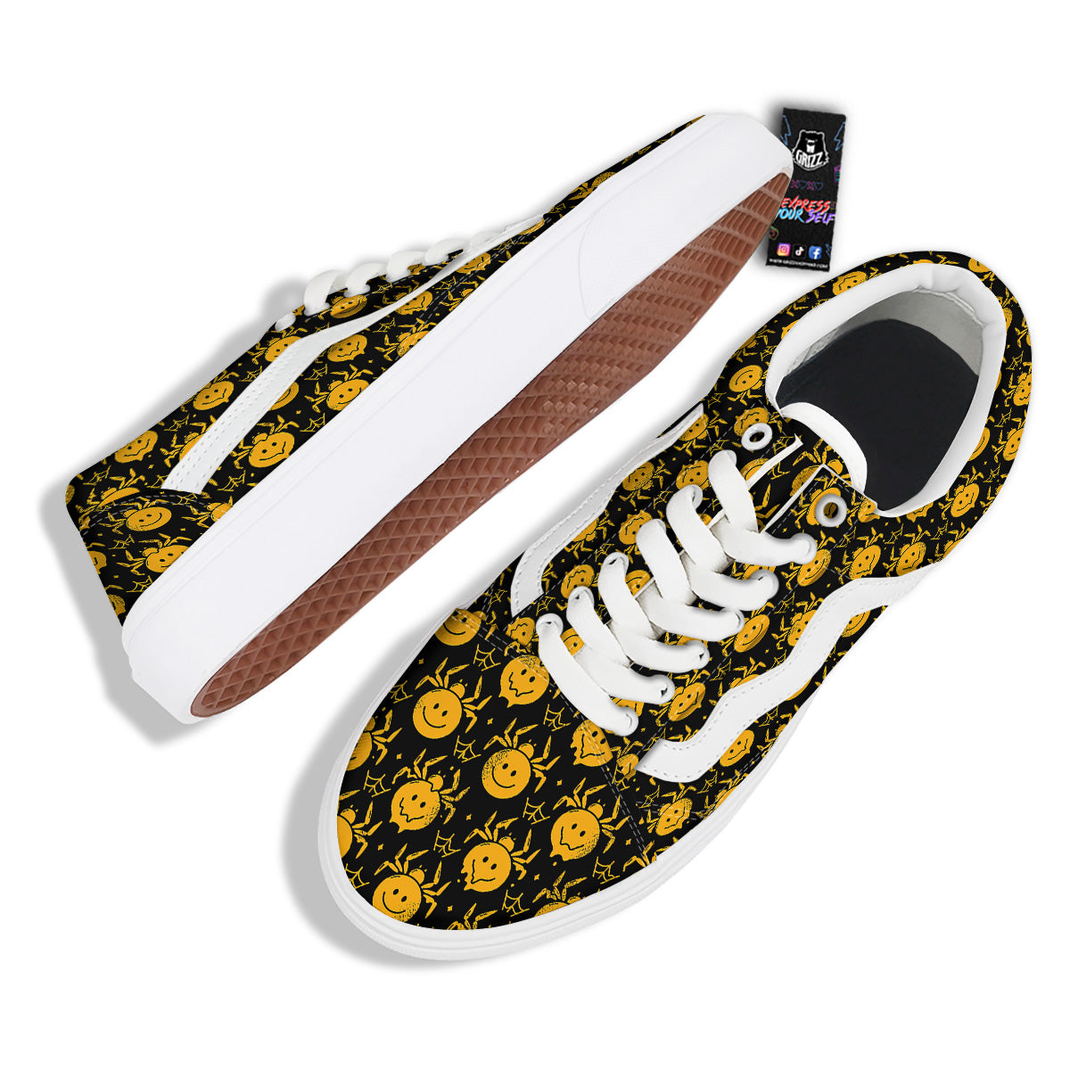 Yellow Spider Psychedelic Melt Print Pattern Skate Shoes-grizzshop