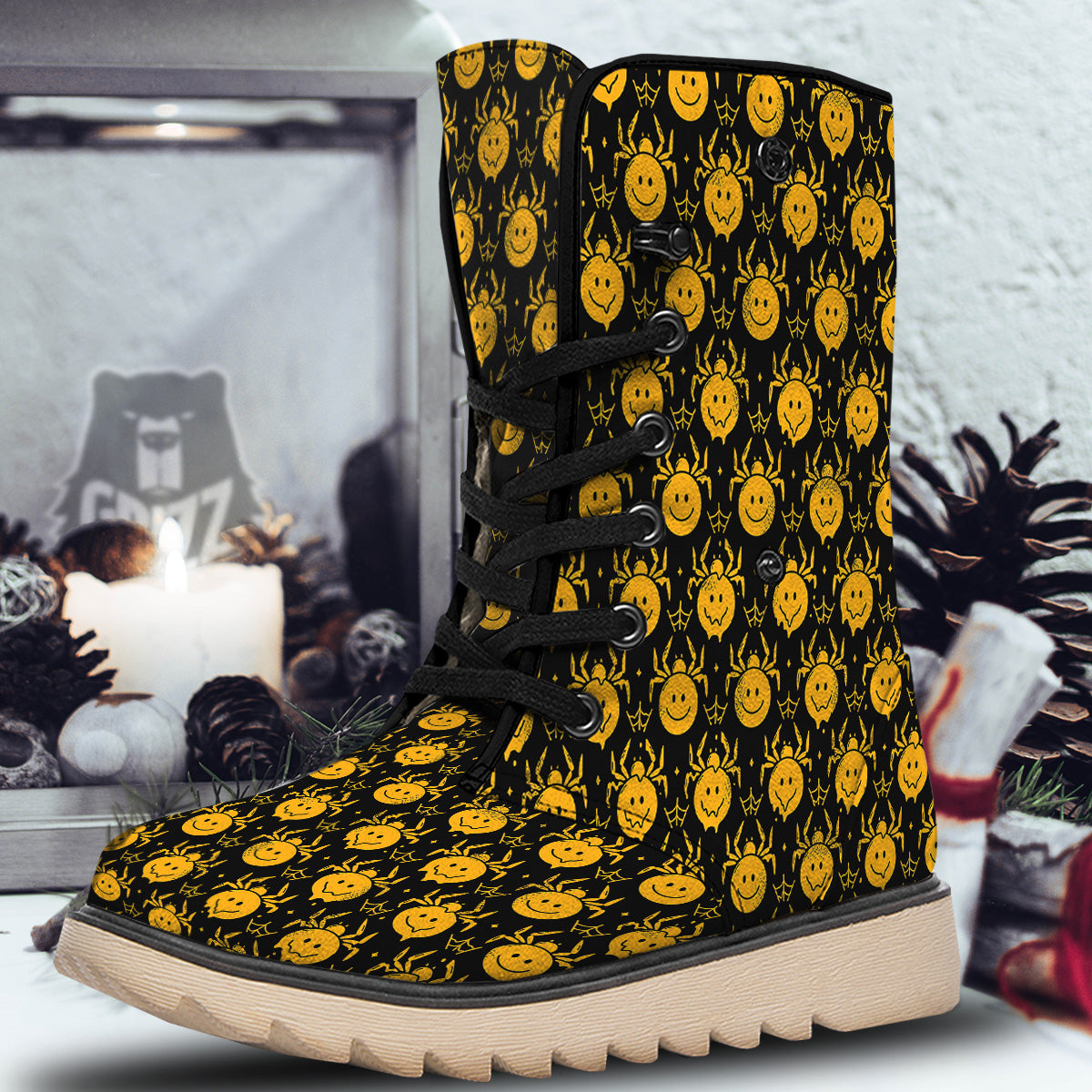 Yellow Spider Psychedelic Melt Print Pattern Snow Boots-grizzshop