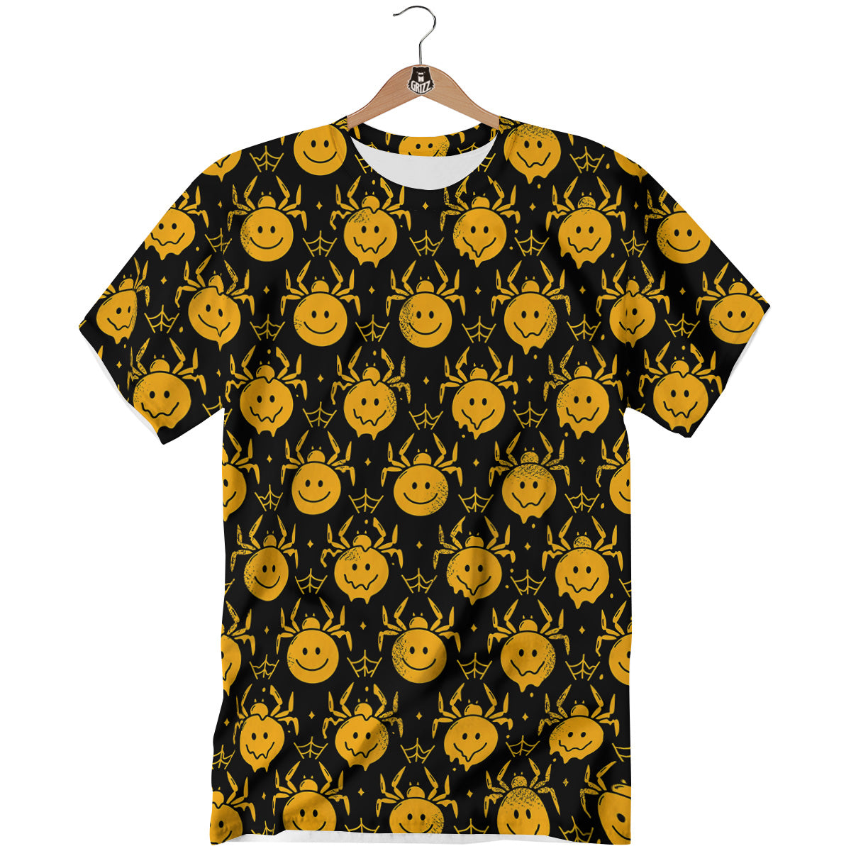Yellow Spider Psychedelic Melt Print Pattern T-Shirt-grizzshop