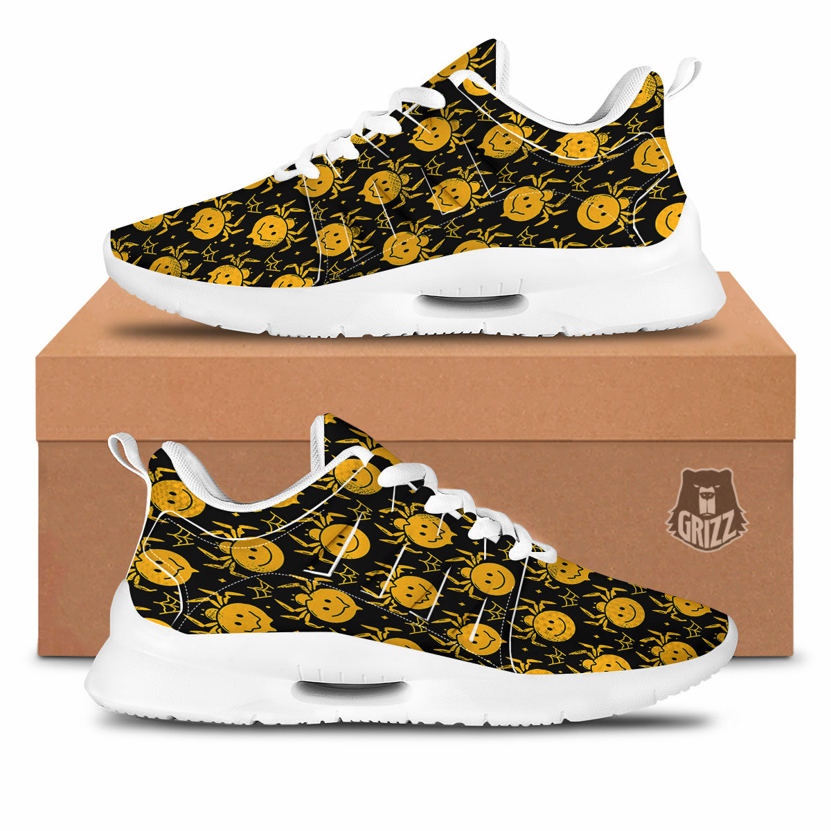 Yellow Spider Psychedelic Melt Print Pattern Tennis Shoes-grizzshop