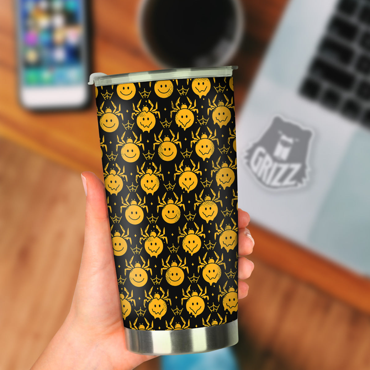 Yellow Spider Psychedelic Melt Print Pattern Tumbler-grizzshop