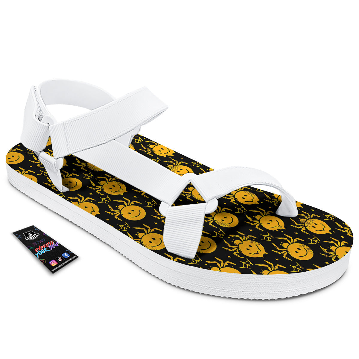 Yellow Spider Psychedelic Melt Print Pattern White Open Toe Sandals-grizzshop
