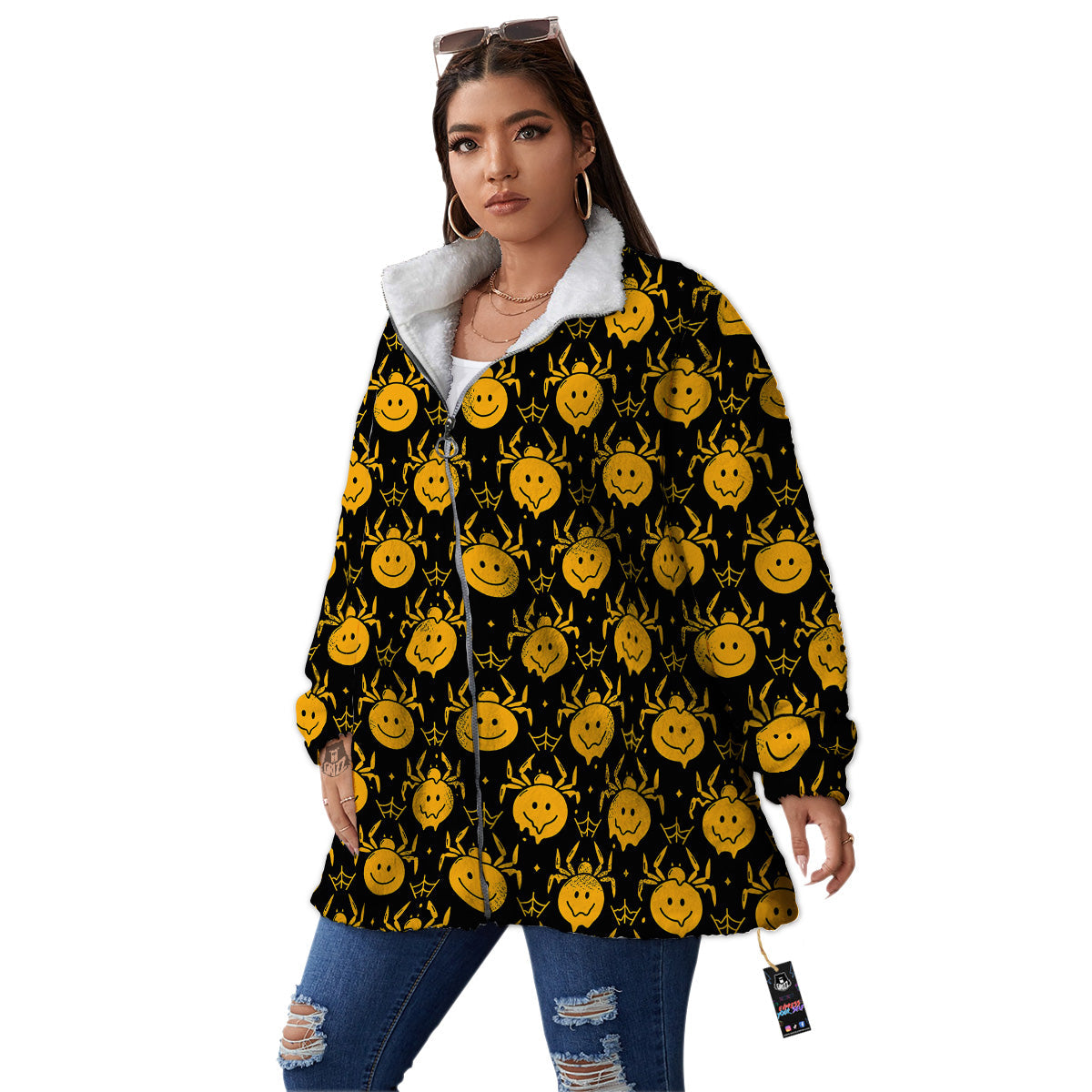 Yellow Spider Psychedelic Melt Print Pattern Women's Sherpa Jacket-grizzshop