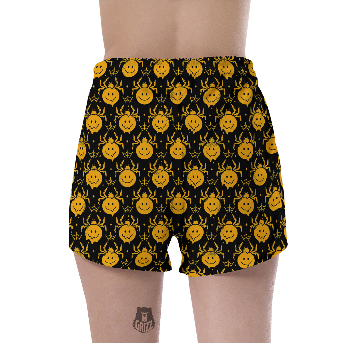 Yellow Spider Psychedelic Melt Print Pattern Women's Shorts-grizzshop