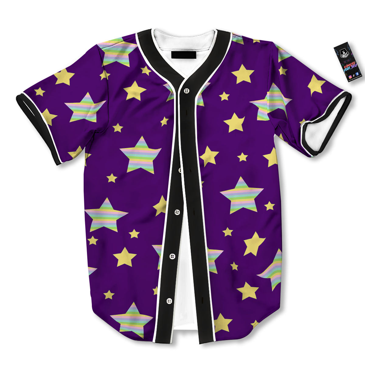 Yellow Stars Purple Print Pattern Baseball Jersey-grizzshop