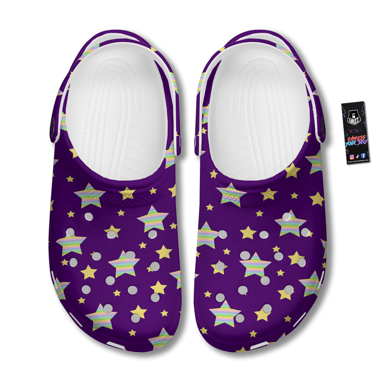 Yellow Stars Purple Print Pattern Clog-grizzshop