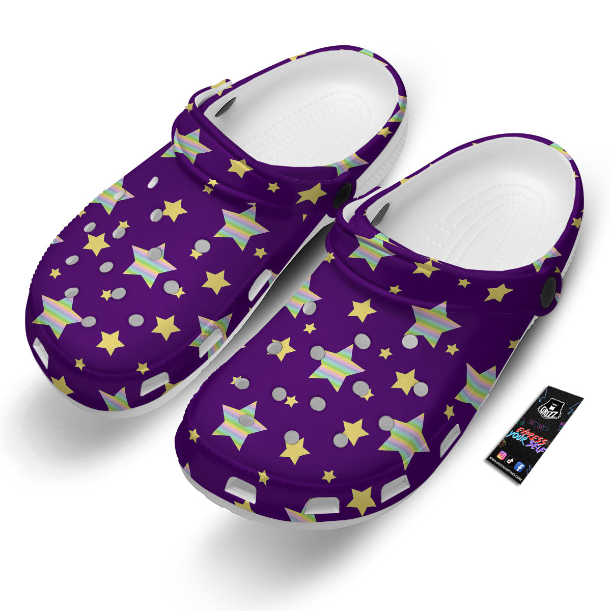 Yellow Stars Purple Print Pattern Clog-grizzshop