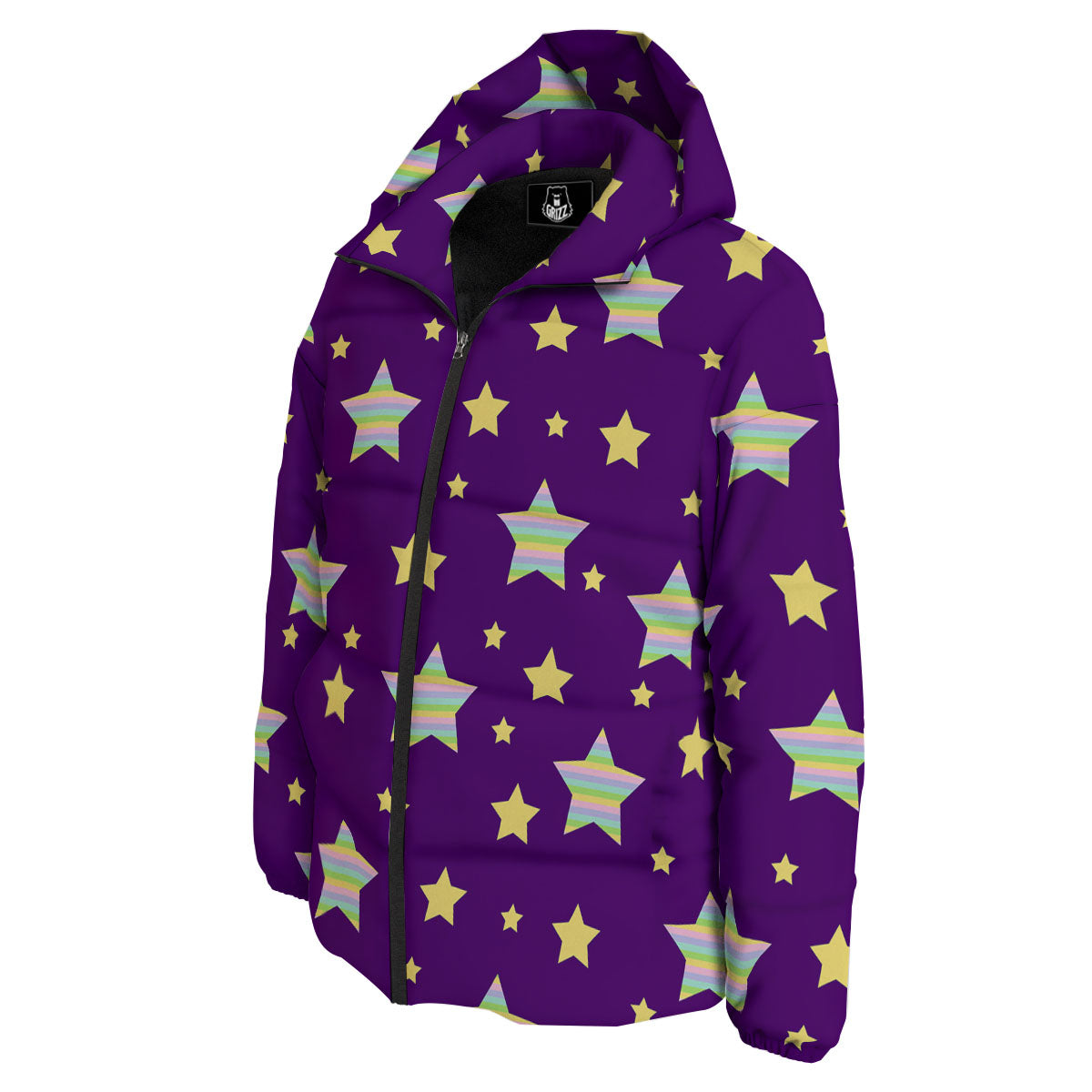 Yellow Stars Purple Print Pattern Down Jacket-grizzshop