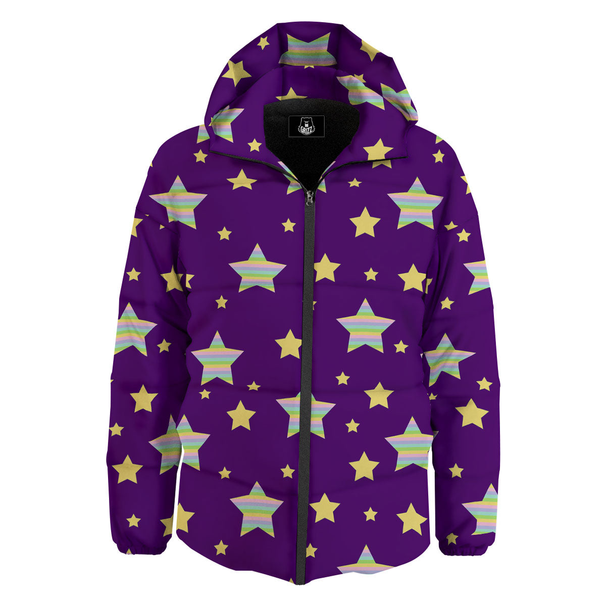 Yellow Stars Purple Print Pattern Down Jacket-grizzshop