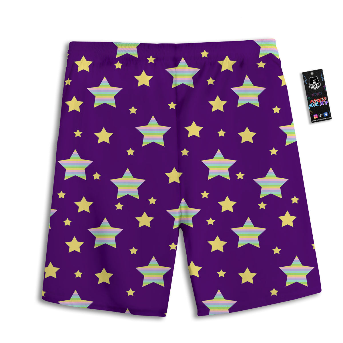 Yellow Stars Purple Print Pattern Men's Athletic Shorts