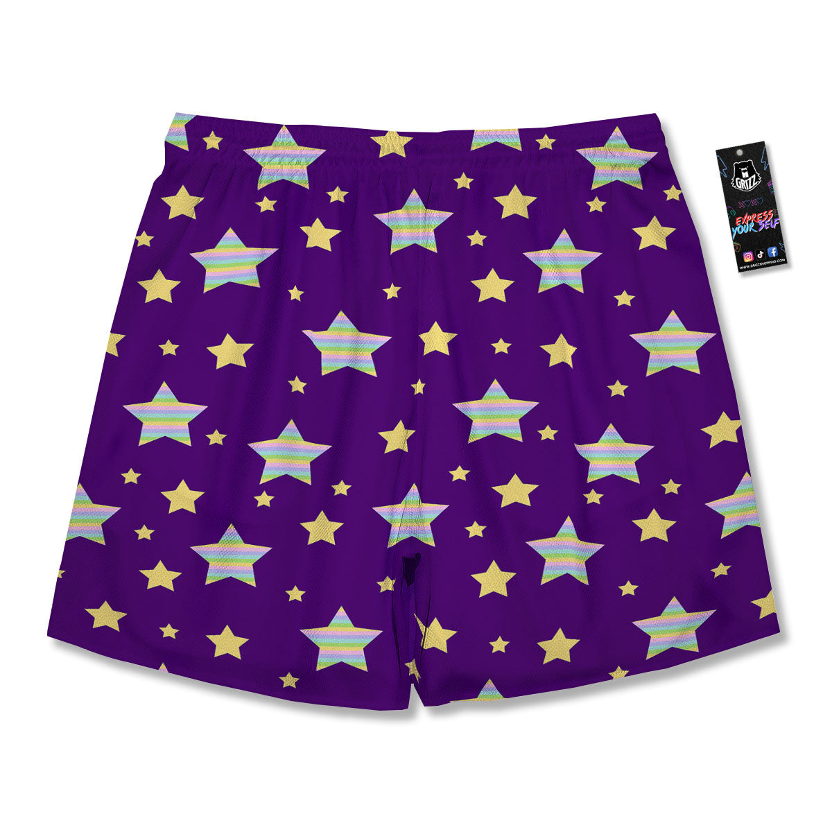 Yellow Stars Purple Print Pattern Men's Running Shorts-grizzshop