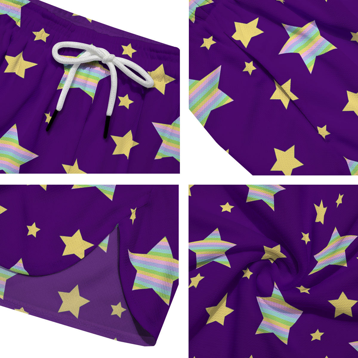 Yellow Stars Purple Print Pattern Men's Running Shorts-grizzshop