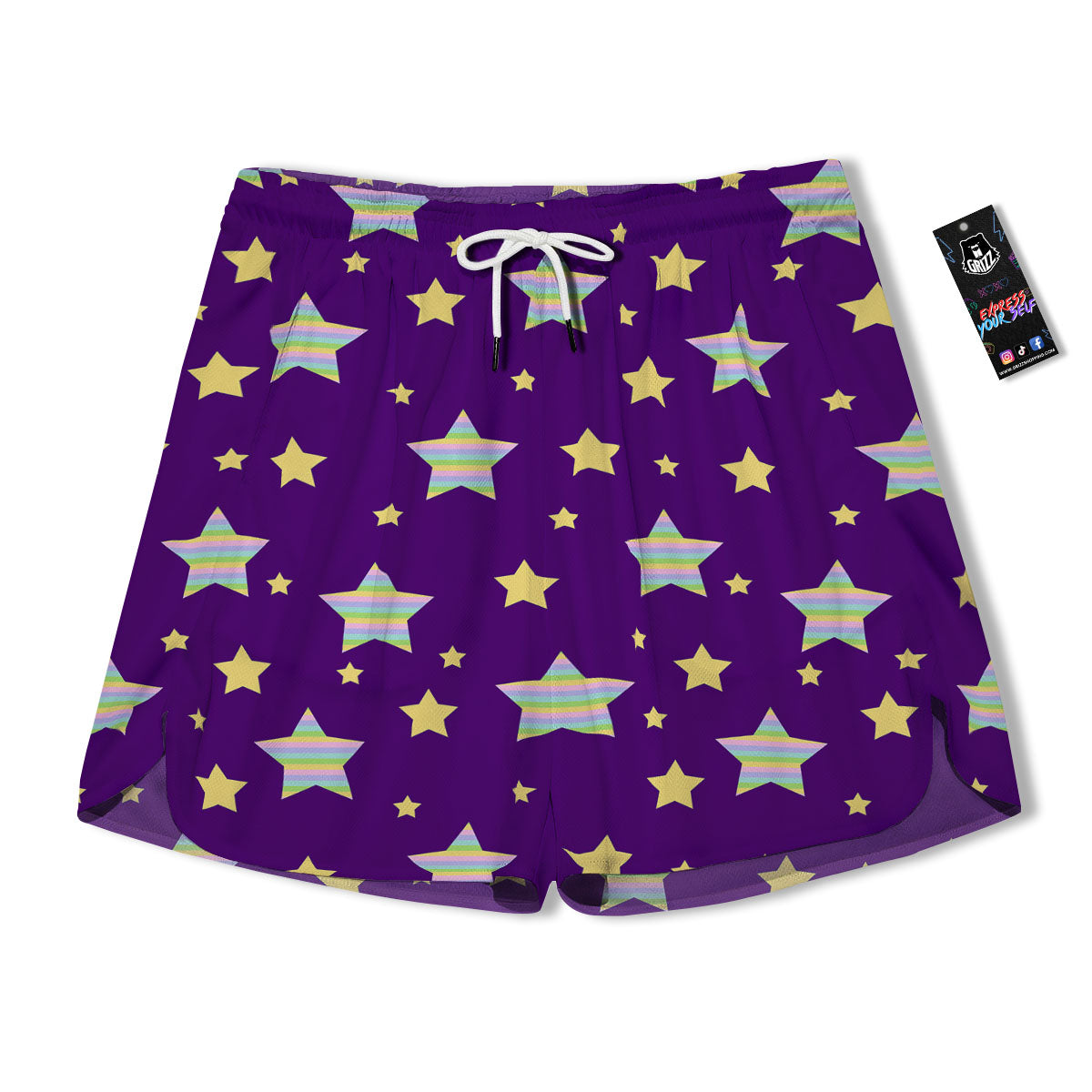 Yellow Stars Purple Print Pattern Men's Running Shorts-grizzshop