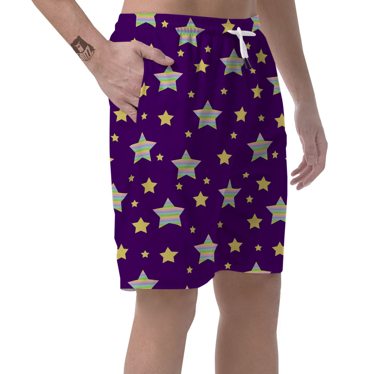 Yellow Stars Purple Print Pattern Men's Shorts-grizzshop