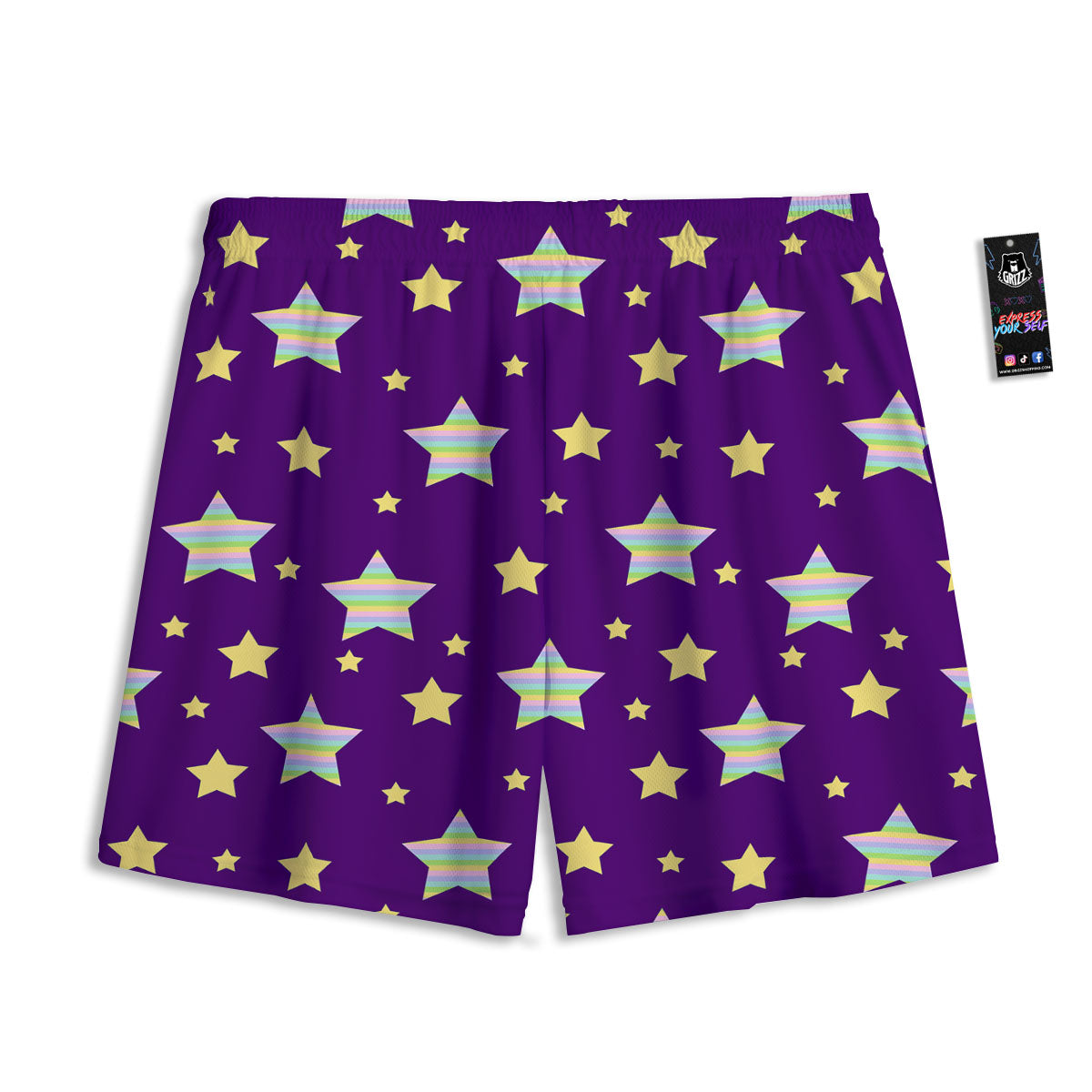 Yellow Stars Purple Print Pattern Mesh Shorts