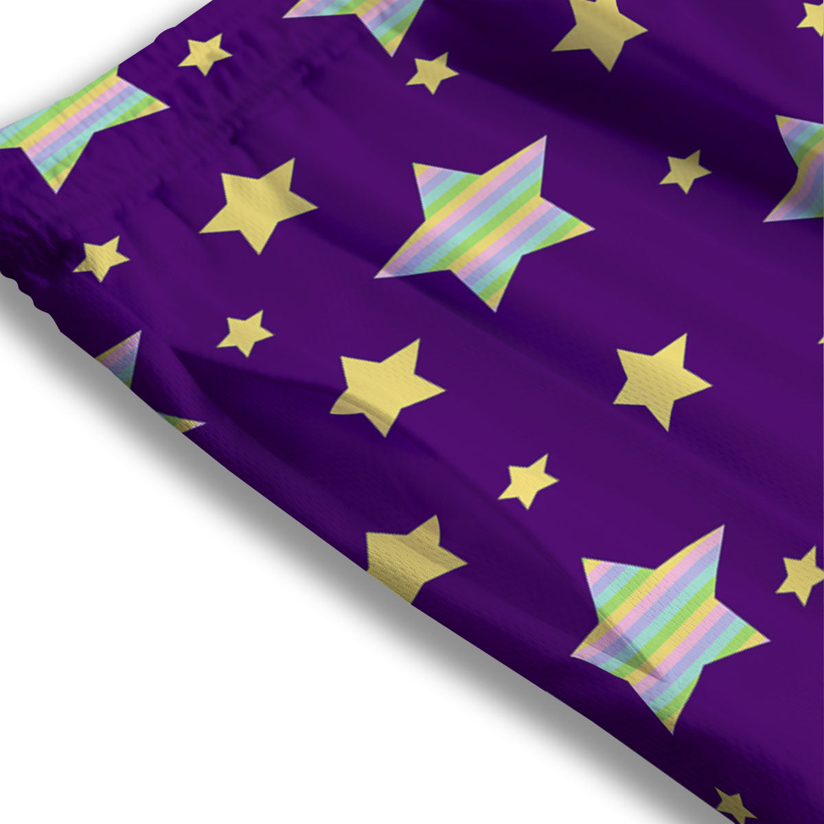 Yellow Stars Purple Print Pattern Mesh Shorts