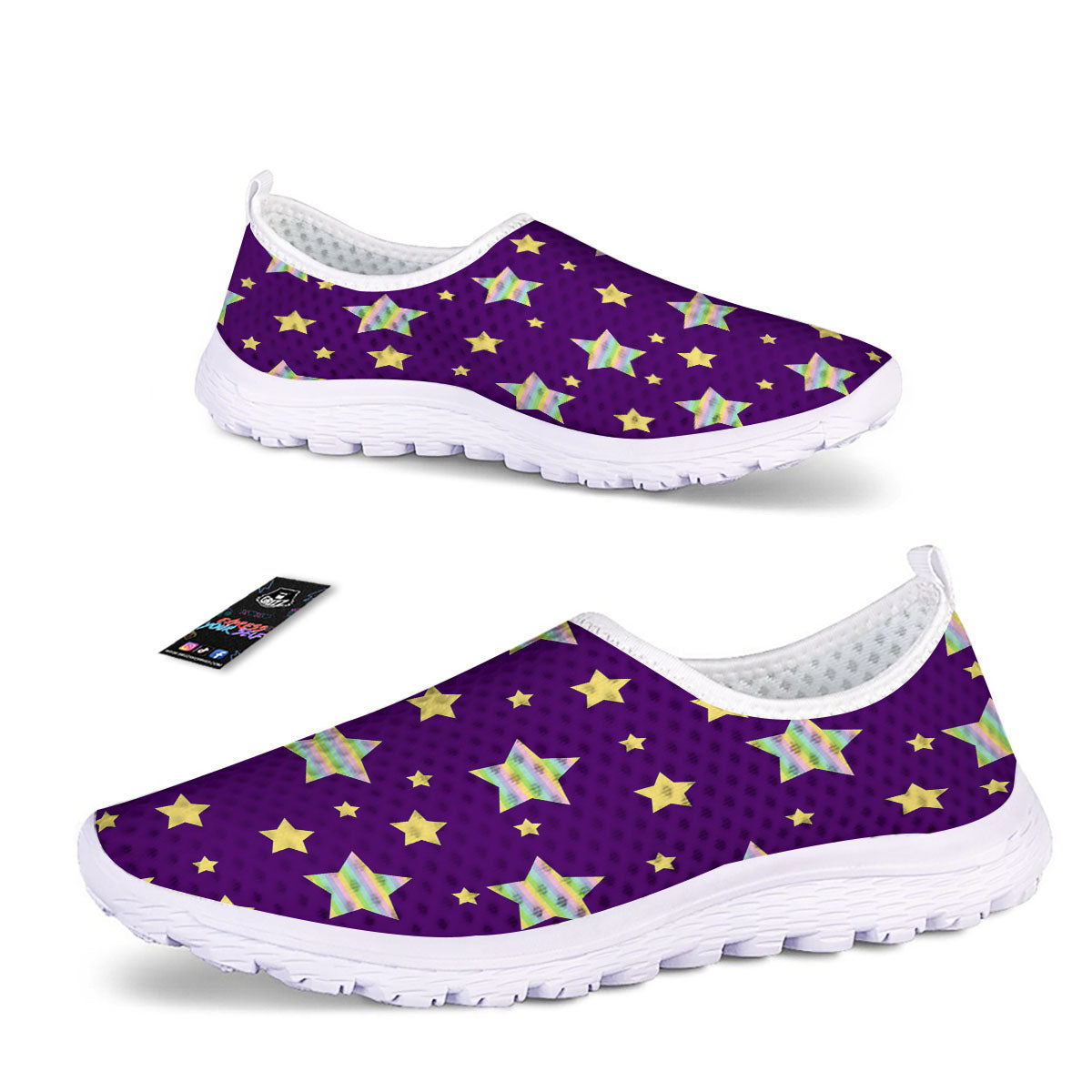 Yellow Stars Purple Print Pattern Nurse Shoes-grizzshop