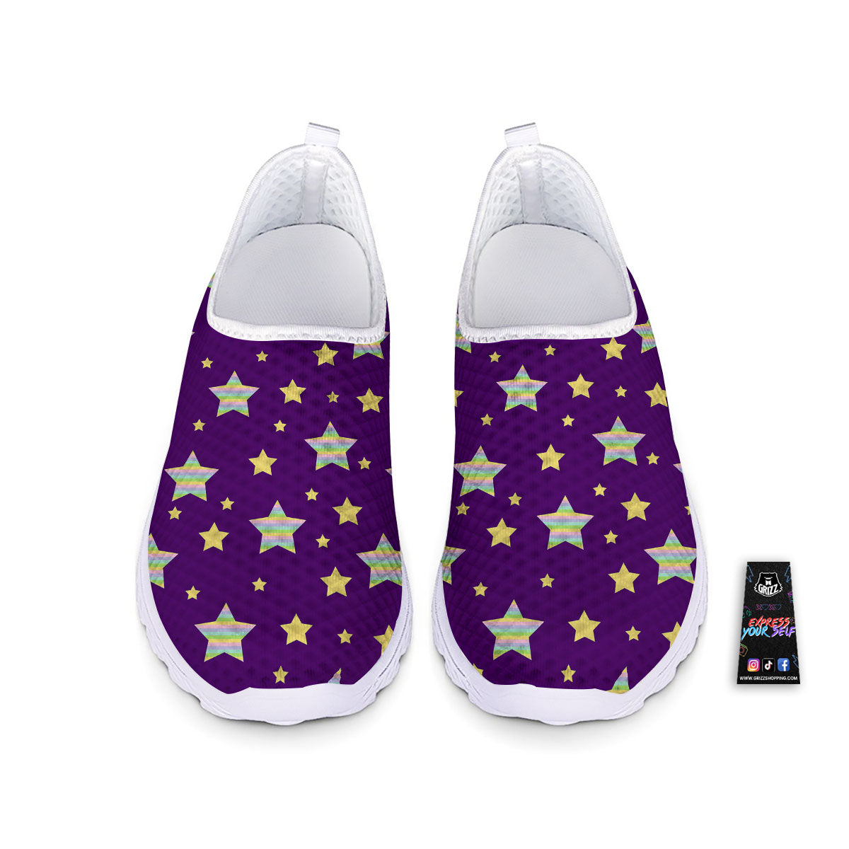 Yellow Stars Purple Print Pattern Nurse Shoes-grizzshop