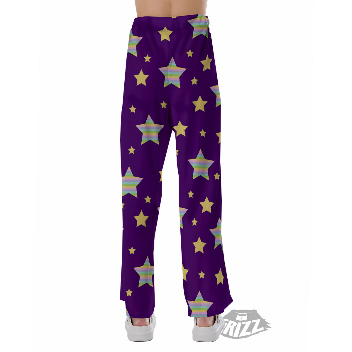 Yellow Stars Purple Print Pattern Pajama Pants-grizzshop