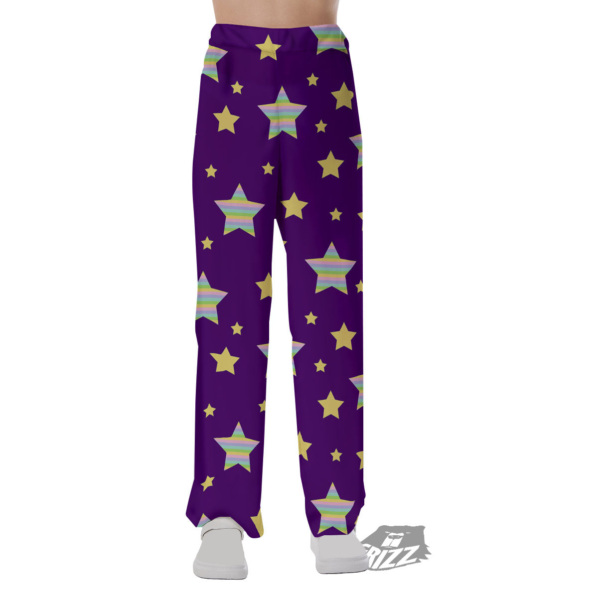 Yellow Stars Purple Print Pattern Pajama Pants-grizzshop