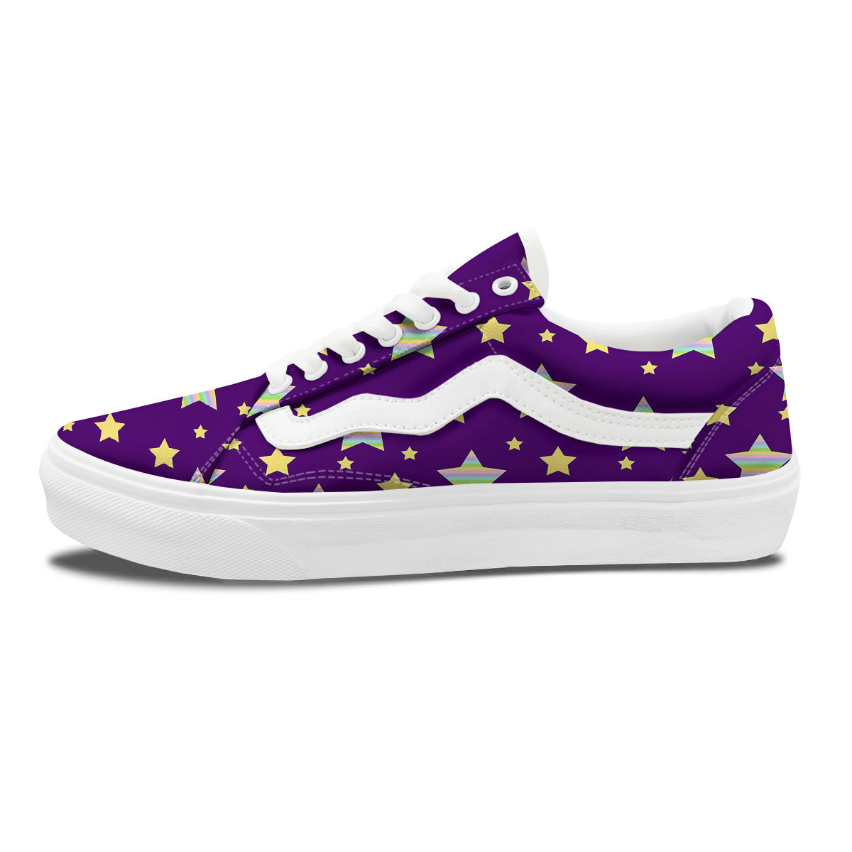 Yellow Stars Purple Print Pattern Skate Shoes-grizzshop