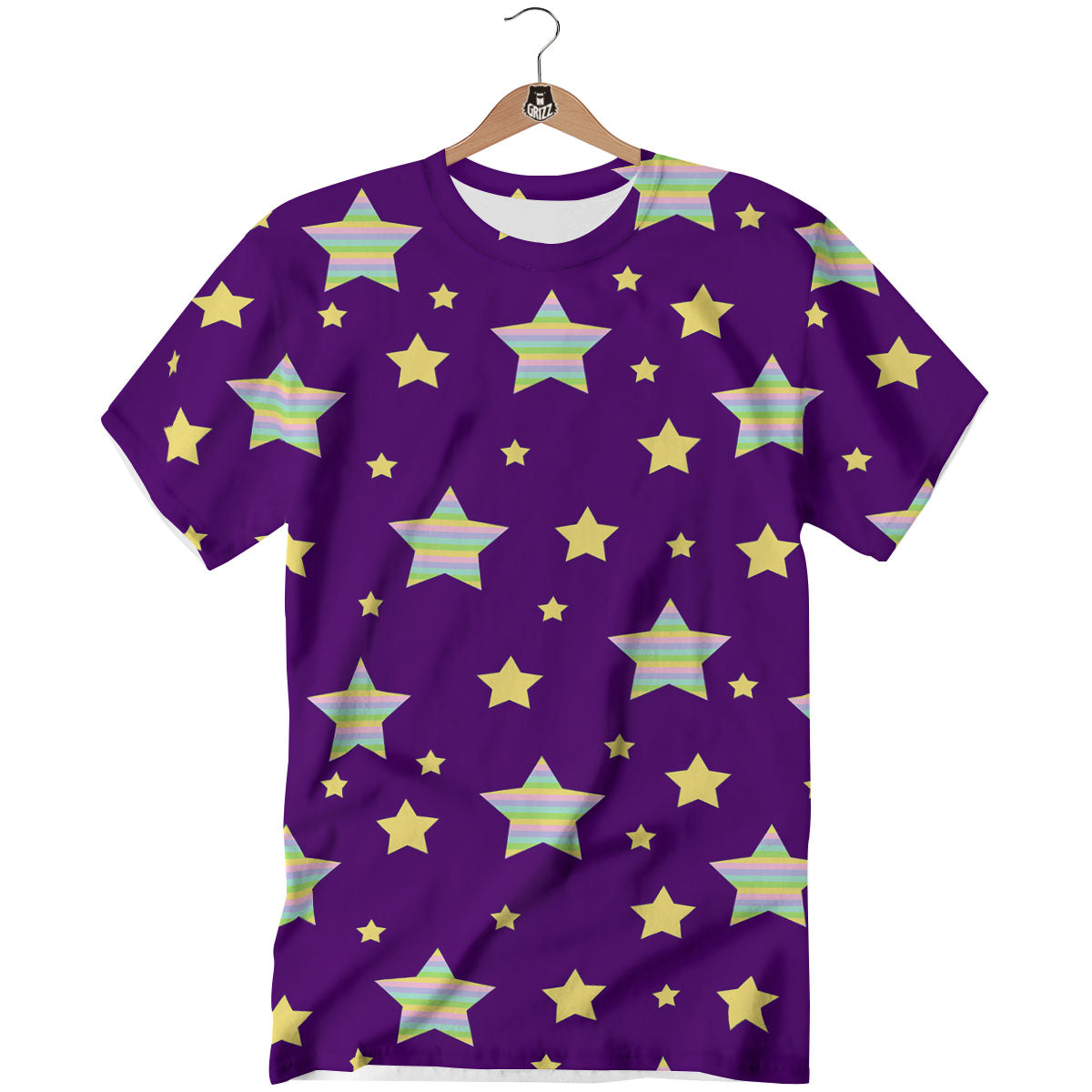 Yellow Stars Purple Print Pattern T-Shirt-grizzshop